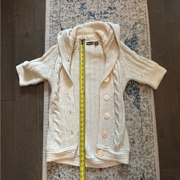 Y2K Wet Seal Women's Cream Cable Knit Short Sleeved Cardigan - Picture 5 of 8